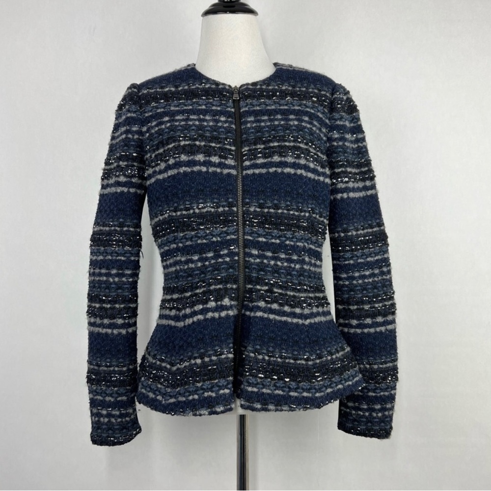Rebecca Taylor Stripes Blue Tweed Metallic Size Medium/Large Women’s Blazer